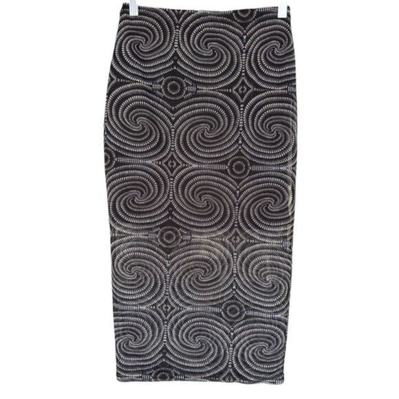 Forever 21 Women's Geometric Pull-On Midi Pencil Skirt Black Size Medium - Picture 2 of 7